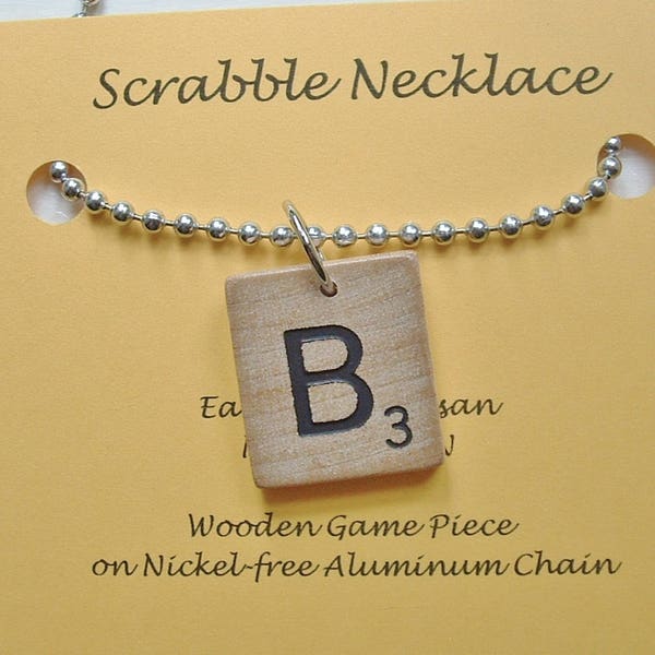 Scrabble Necklace Pendant All Letters Tiles Available Choose Your Initial Aluminum Chain or leather silver or gold