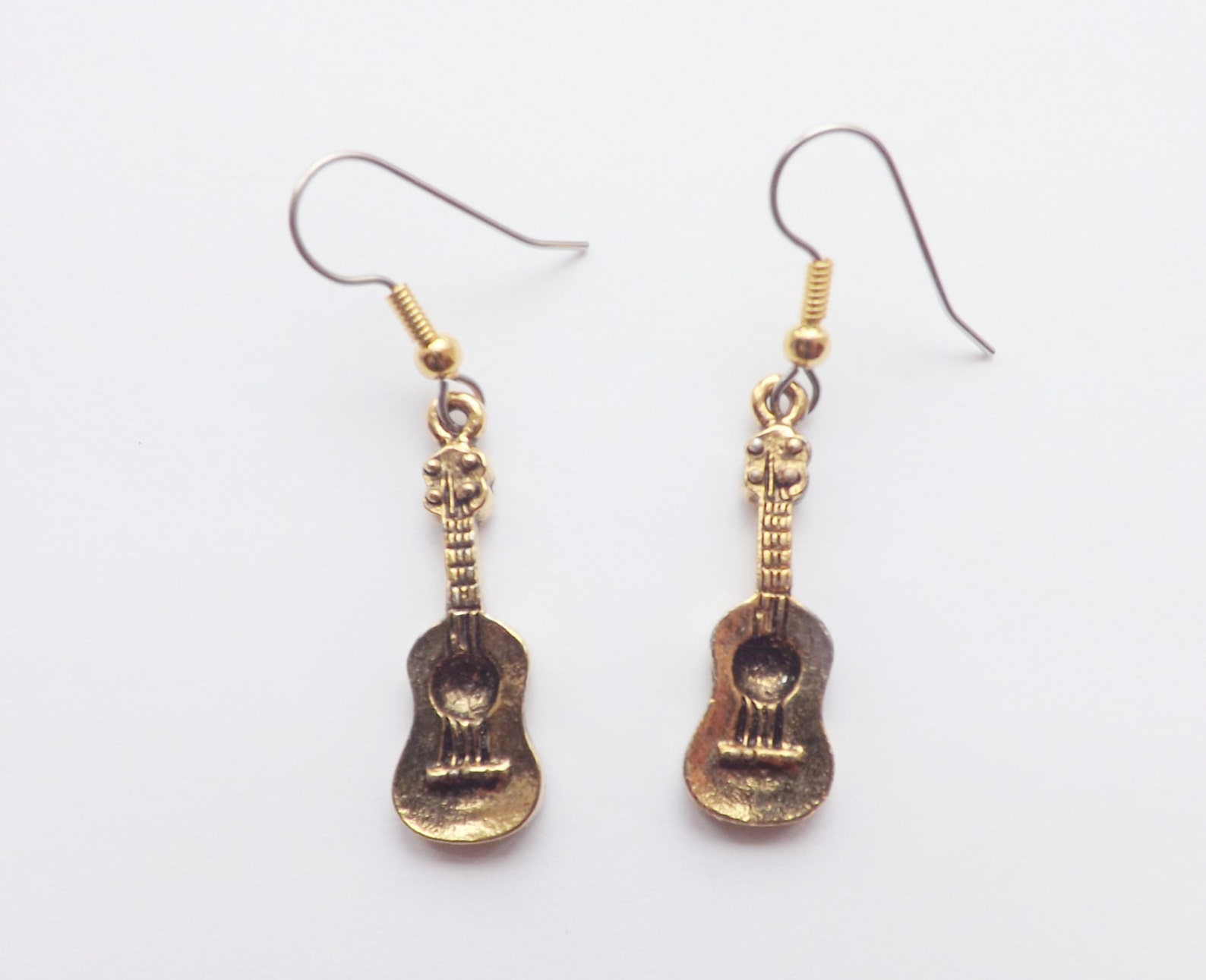 Ukulele Charm Earrings Gold Pewter Charms Dangle Usamade Etsy