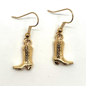 Boot charm earrings gold pewter cowboy cowgirl USA-made surgical steel earwires