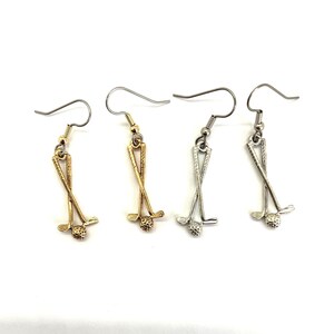 Golf Club Charm Earrings silver or gold pewter surgical steel made in USA