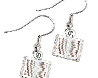 Book Charm Earrings silver plated pewter open books Great Teacher Gift USA made