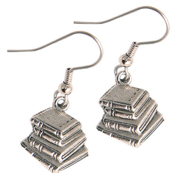 Book Charm Earrings silver pewter charms Great Teacher Gift made USA stack