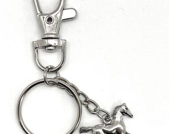 Horse Bag Charm silver with large swivel lobster clasp and keyring purse dangle pewter made in USA