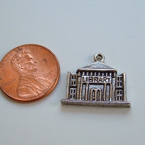 Library Charm silver or gold Carnegie Building pewter made in USA