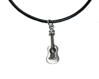 Ukulele Charm Necklace silver pewter black leather or aluminum chain USA-made