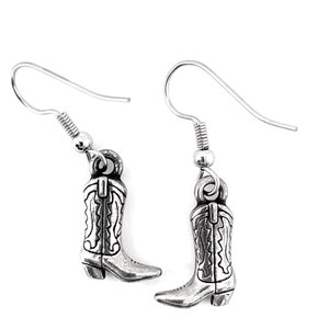 Boot charm earrings silver pewter cowboy cowgirl USA-made