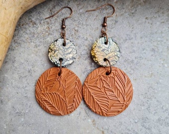 Polymer clay earrings, art earrings, handmade earrings,brown and green earrings,statement earrings, organic earrings, dangly earrings