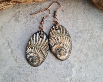 Polymer clay earrings, Handmade earrings, statement earrings, organic earrings, nature lovers gift,Art earrings, ohringe,  ammonite earrings