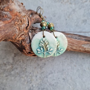 Polymer clay earrings, Handmade earrings, statement earrings, green earrings,orecchini,Art earrings, nature lovers gift, botanic earrings image 6