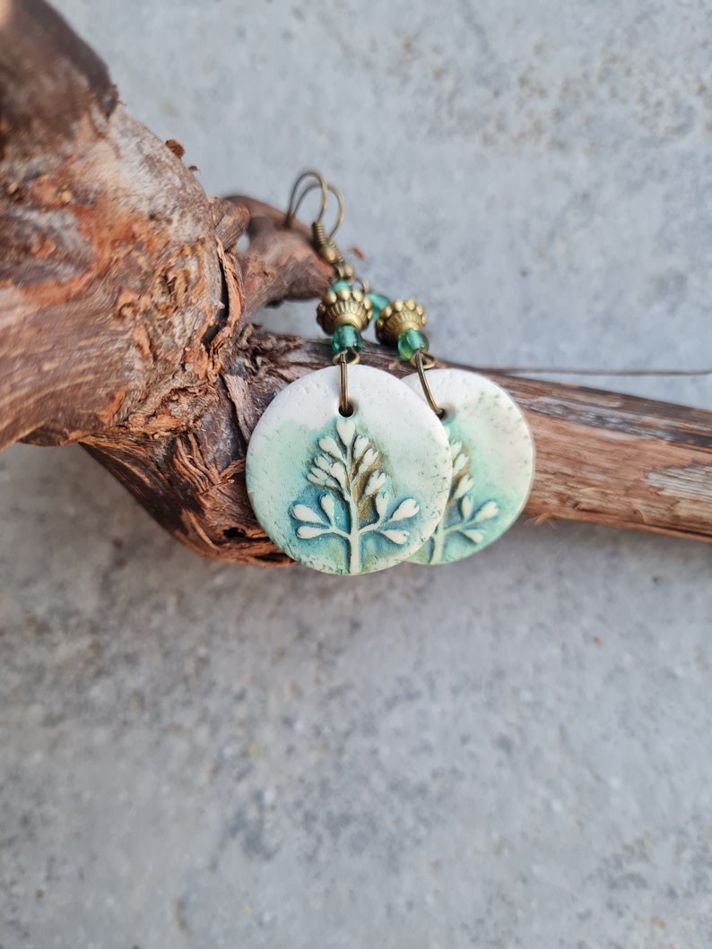 Polymer clay earrings, Handmade earrings, statement earrings, green earrings,orecchini,Art earrings, nature lovers gift, botanic earrings image 6