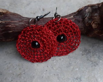 Crocheted wire earrings,Handmade earrings,Crochet earrings,Gift for her,Wire earrings, red wire earrings, light earrings, small gift
