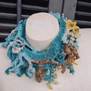 Shawl, handmade scarf,crochet scarf,wearable art, ooak gift, coral scarf, shawl, handmade accessories, cotton shawl, fiber art, gift for her