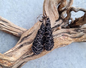 Black teardrop,  wire wrapped earrings, Wire earrings, Art earrings, black earrings, teardrop earrings,handmade earrings