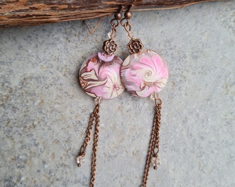Pink earrings, handmade earrings,pendientes, romantic earrings, fimo earrings, polymer clay earrings, millefiori earrings, delicate earrings