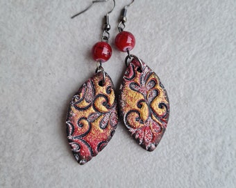 Handmade earrings,red earrings, pendientes, earrings, polymer clay earrings, Ohrringe,orecchini,kunstwerk, pendientes, romantic earrings