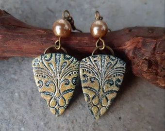 Polymer clay earrings, art earrings,handmade earrings, rustic earrings,earrings,statement earrings, green earrings, gift for her, small gift