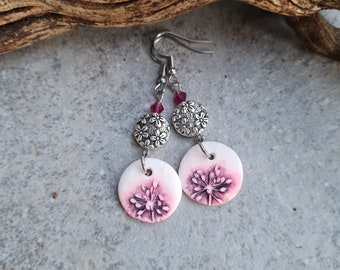 Polymer clay earrings, Handmade earrings, pink earrings,statement  earrings,Gift for her,botanic earrings, floral earrings, organic earrings