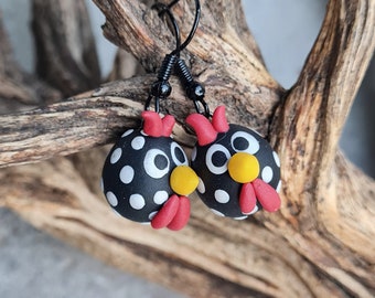 Rooster earrings, Black and white earrings,  animal earrings, cute earrings, Ohrringe,hen earrings,rooster earrings, cockerel earrings