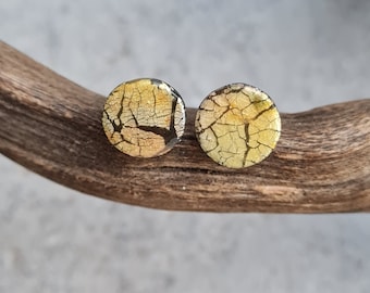 Polymer clay stud earrings, Stud Earrings, Handmade earrings, small gift,gift for her,yellow earrings, Art jewelry,shiny earrings, crackles