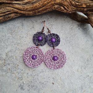 Crocheted wire earrings, Wire earrings, Crochet earrings, Lightweight wire earrings with natural stone, handmade wire earrings