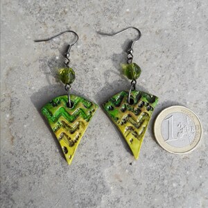 Amazonia, polymer clay earrings, Textured earrings, Green earrings, Handmade jewelry,Gift for her,Dangly earrings, Art jewelry image 2