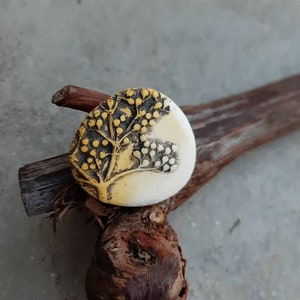 Polymer clay ring, statement ring,yellow art ring, handmade ring, tree of life ring, gift for her,botanic ring, fimo ring, organic ring