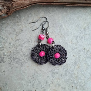 Crochet wire earrings, Wire earrings, Crochet earrings, Handmade earrings, Art earrings, light earrings, violet and pink, gift for her