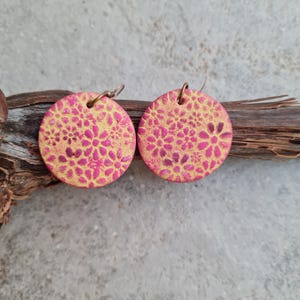 Polymer clay earrings, Handmade earrings, statement earrings, flower earrings,fuchsia earrings, Art earrings, floral earrings