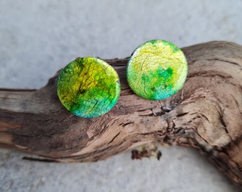 Polymer clay stud earrings, Stud Earrings, Handmade earrings,chips earrings, green earrings, Art jewelry,shiny earrings,spring earrings