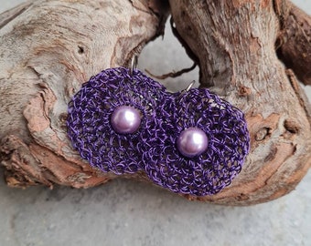 Crocheted wire earrings,Handmade earrings,Crochet earrings,Gift for her,Wire earrings, purple earrings, light earrings, ohrringe,orecchini