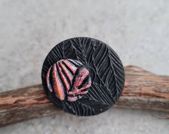 Polymer clay ring, statement ring, black and pink ring, art ring, floral ring, Fimo ring, gift for her, ringe,handmade ring, small gift