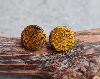 Polymer clay stud earrings, Stud Earrings, Handmade earrings,kunst ohrringe,ohrringe,yellow earrings, Art jewelry,shiny earrings, crackles