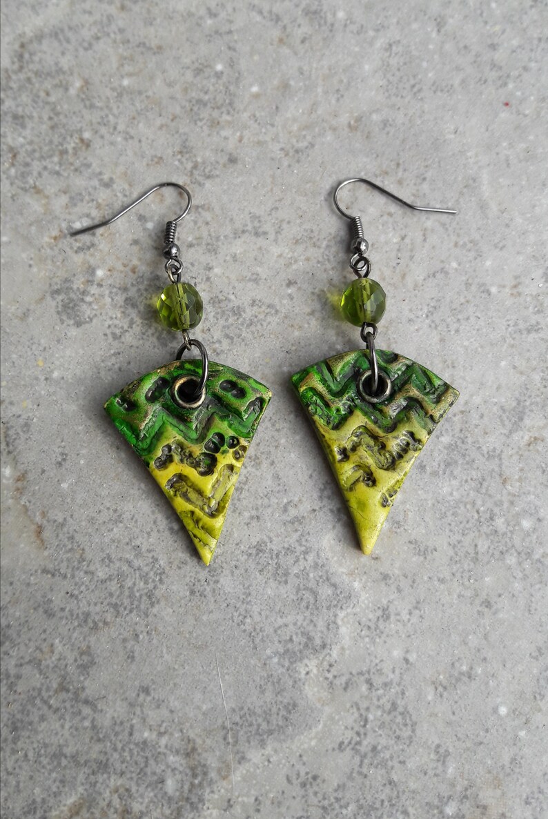 Amazonia, polymer clay earrings, Textured earrings, Green earrings, Handmade jewelry,Gift for her,Dangly earrings, Art jewelry image 4