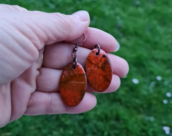 Eust earrings,handmade earrings, dark orange earrings, small gift, statement earrings, fimo earrings, gift for her, crackle earrings