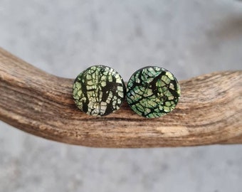 Polymer clay stud earrings, Stud Earrings, Handmade jewelry, green stud earrings, shiny earrings, crackle earrings,small gift, gift for her