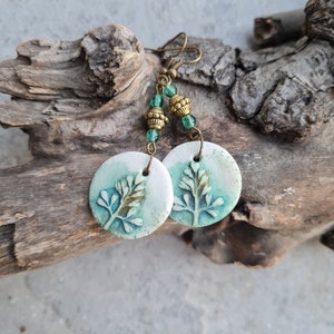 Polymer clay earrings, Handmade earrings, statement earrings, green earrings,orecchini,Art earrings, nature lovers gift, botanic earrings image 7