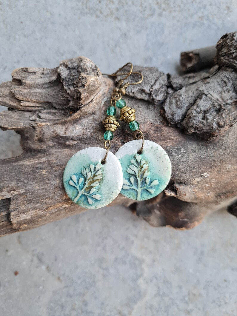 Polymer clay earrings, Handmade earrings, statement earrings, green earrings,orecchini,Art earrings, nature lovers gift, botanic earrings image 7