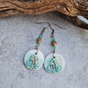 Polymer clay earrings, Handmade earrings, statement earrings, green earrings,orecchini,Art earrings, nature lovers gift, botanic earrings image 2