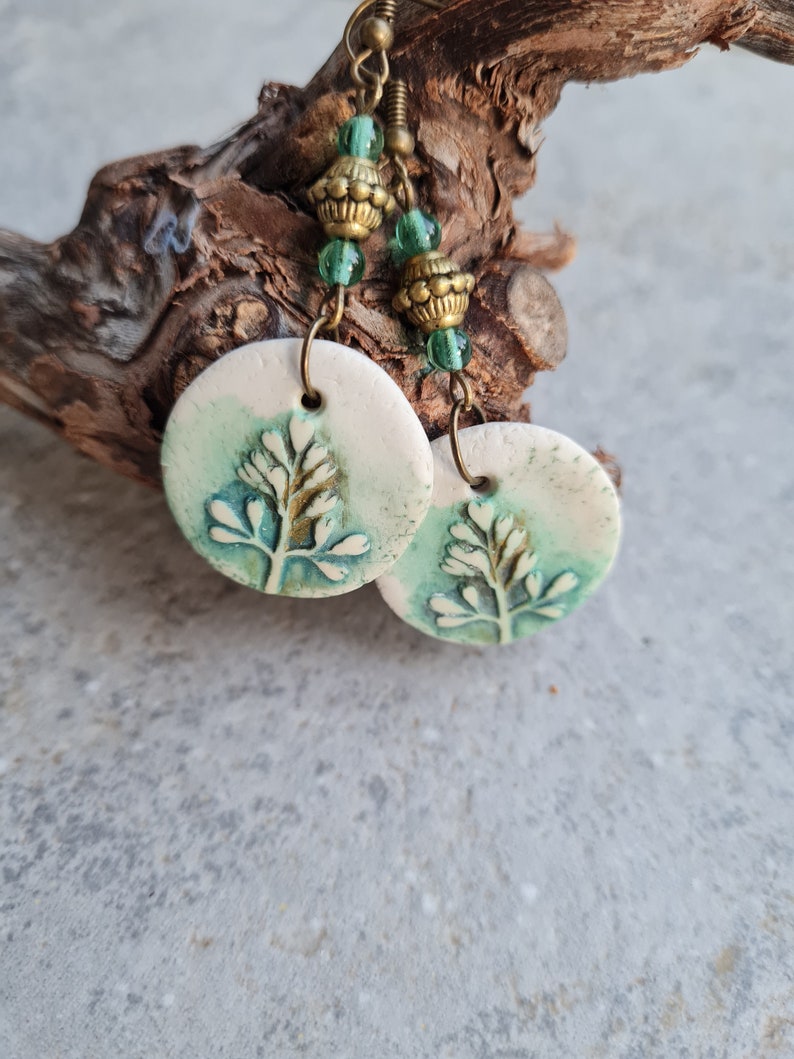 Polymer clay earrings, Handmade earrings, statement earrings, green earrings,orecchini,Art earrings, nature lovers gift, botanic earrings image 8