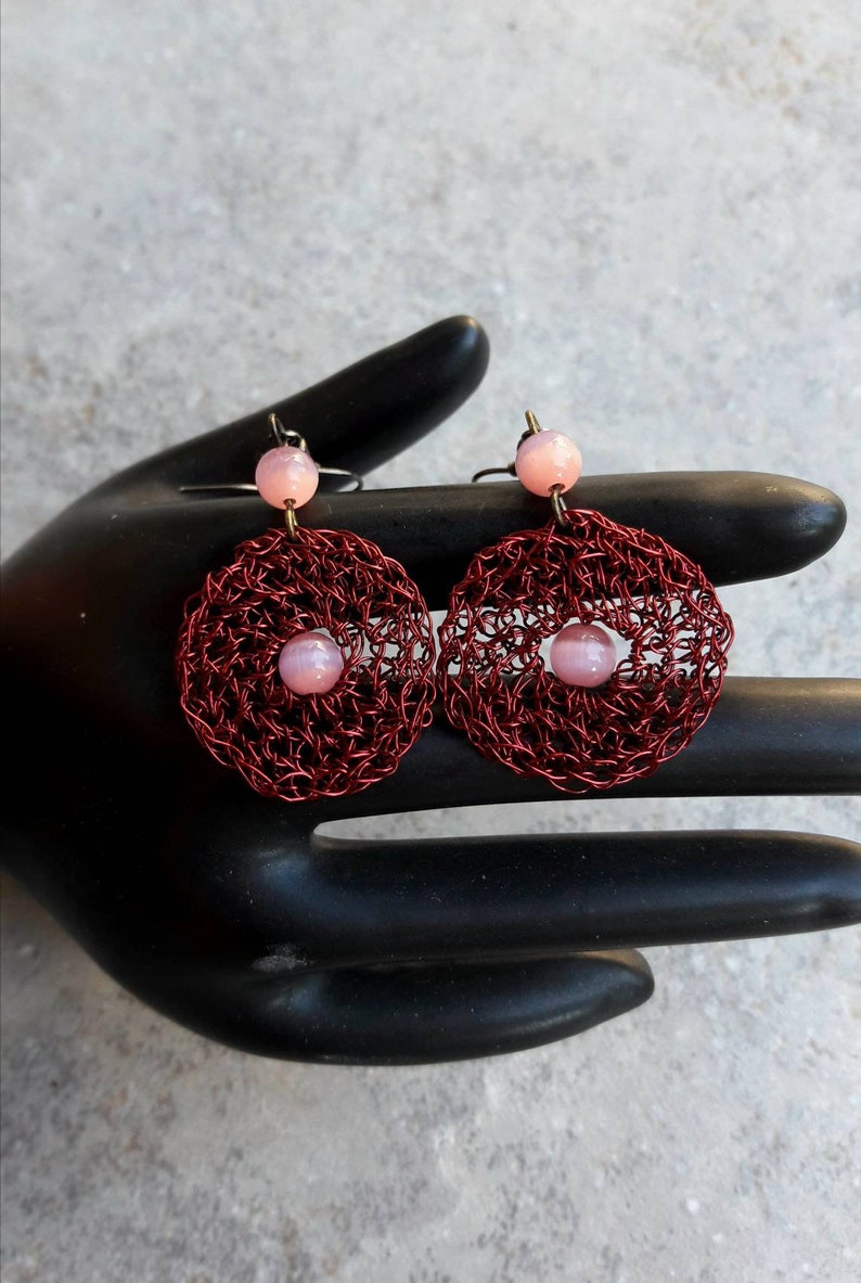 Crochet wire earrings, Wire earrings, Crochet earrings, Handmade jewelry, Art earrings, Elegant earrings, Ohrringe, kunstwerk,orecchini image 5