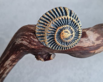 Polymer clay ring, Fimo ring, statement ring, gold and copper ring, textured ring, art ring, handmade ring, gift for her, bague, ammonite