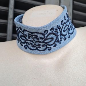 Denim choker ketting, jeans choker ketting, vezelketting, gerecyclede ketting, geüpcycled denim, romantische ketting, cadeau voor haar