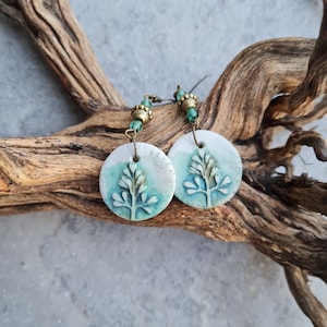 Polymer clay earrings, Handmade earrings, statement earrings, green earrings,orecchini,Art earrings, nature lovers gift, botanic earrings image 1