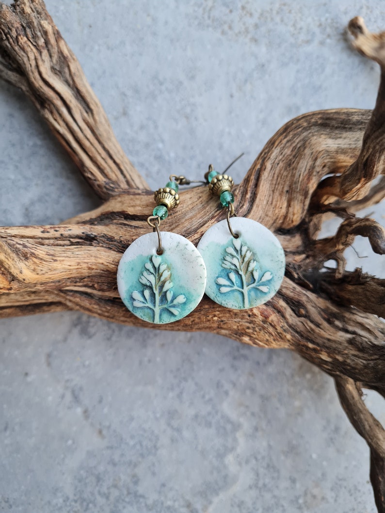 Polymer clay earrings, Handmade earrings, statement earrings, green earrings,orecchini,Art earrings, nature lovers gift, botanic earrings image 1