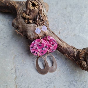 Polymer clay earrings, Handmade earrings, statement earrings, fuchsia  earrings,Art earrings, dotted earrings, small gift, gift for her