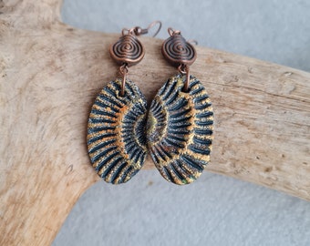 Polymer clay earrings, Handmade earrings, statement earrings, organic earrings,orecchini,Art earrings, small gift, gift for her, ammonite