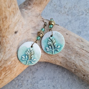 Polymer clay earrings, Handmade earrings, statement earrings, green earrings,orecchini,Art earrings, nature lovers gift, botanic earrings image 3