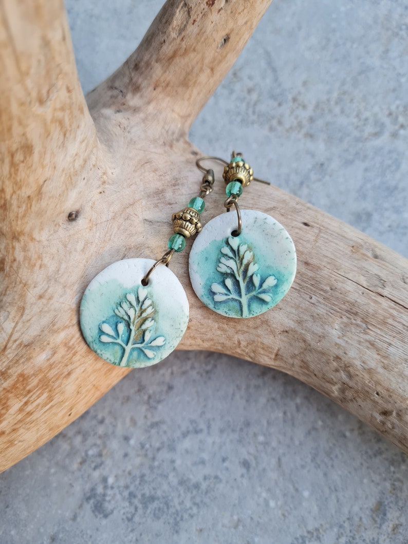 Polymer clay earrings, Handmade earrings, statement earrings, green earrings,orecchini,Art earrings, nature lovers gift, botanic earrings image 3