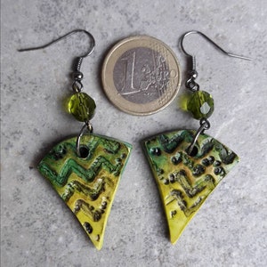 Amazonia, polymer clay earrings, Textured earrings, Green earrings, Handmade jewelry,Gift for her,Dangly earrings, Art jewelry image 5