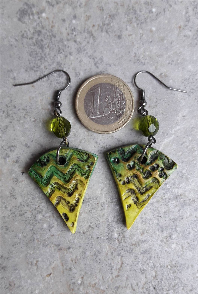 Amazonia, polymer clay earrings, Textured earrings, Green earrings, Handmade jewelry,Gift for her,Dangly earrings, Art jewelry image 5